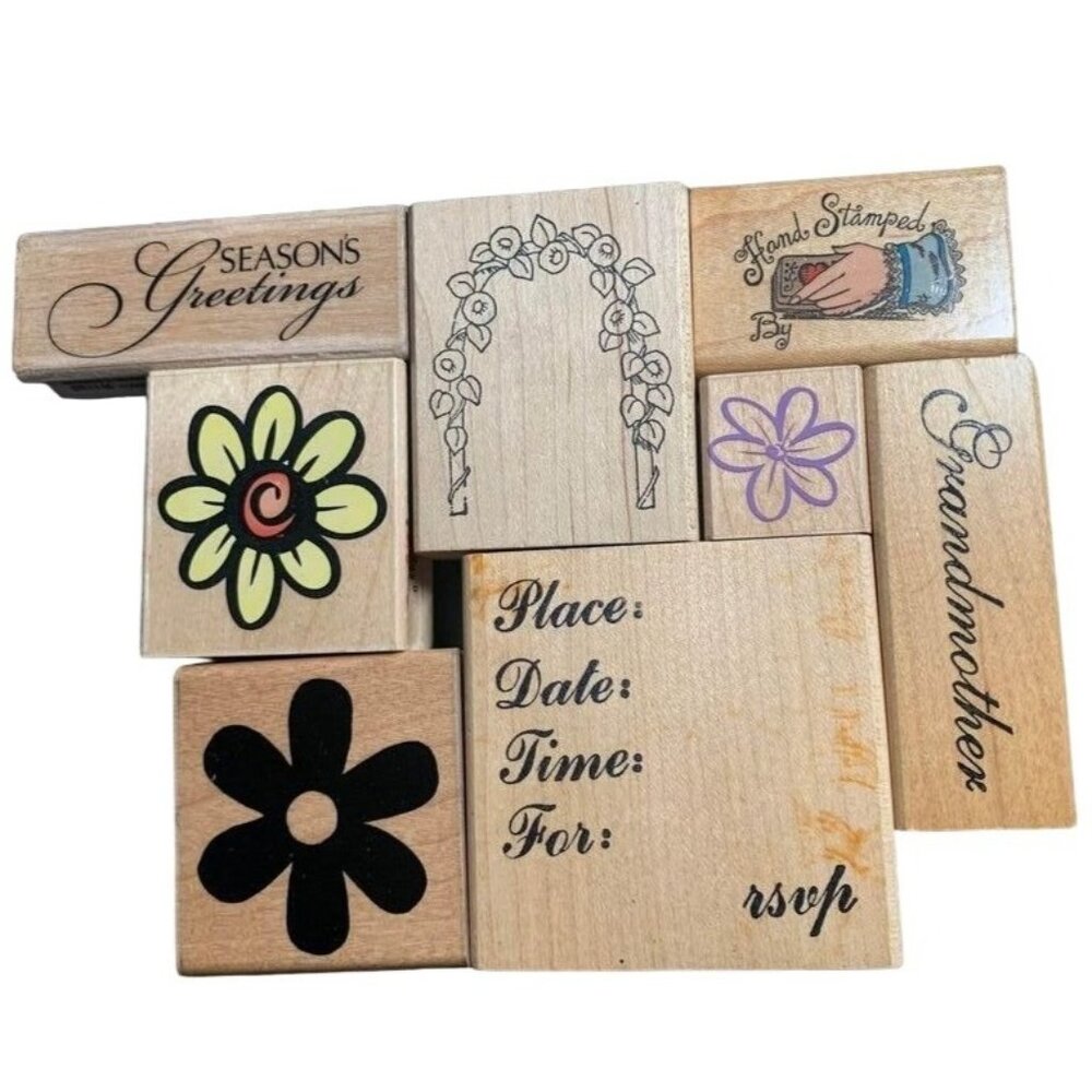 Wooden Rubber Stamps Bundle Floral Seasonal RSVP Crafts Fun Vintage Mix
